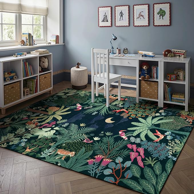 LIVEBOX Washable Jungle Dark Green Rug 5x7 - Image 3