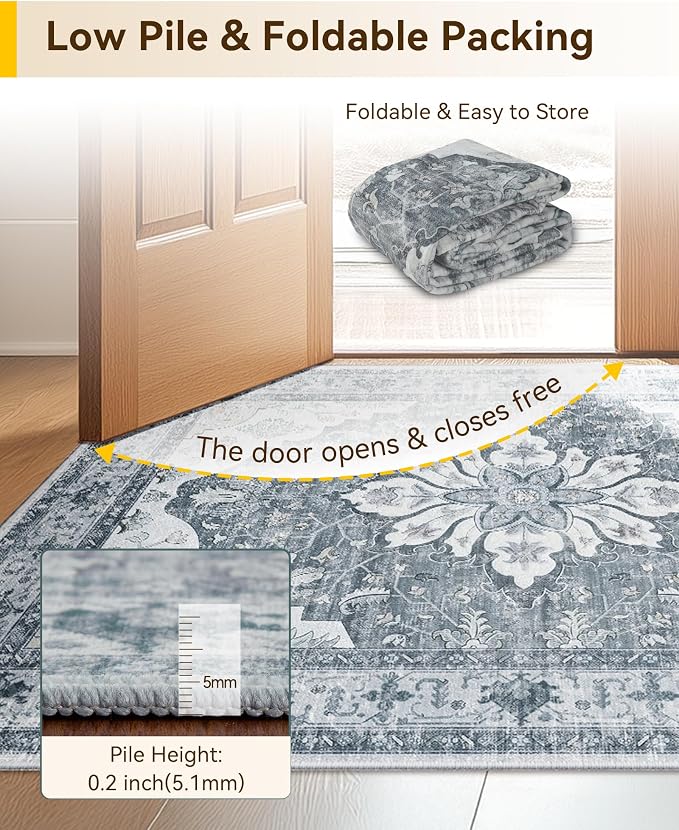 RELEANY Area Rugs 7'x9' Washable Non-Slip, Floral Vintage Distress Medallion - Image 5