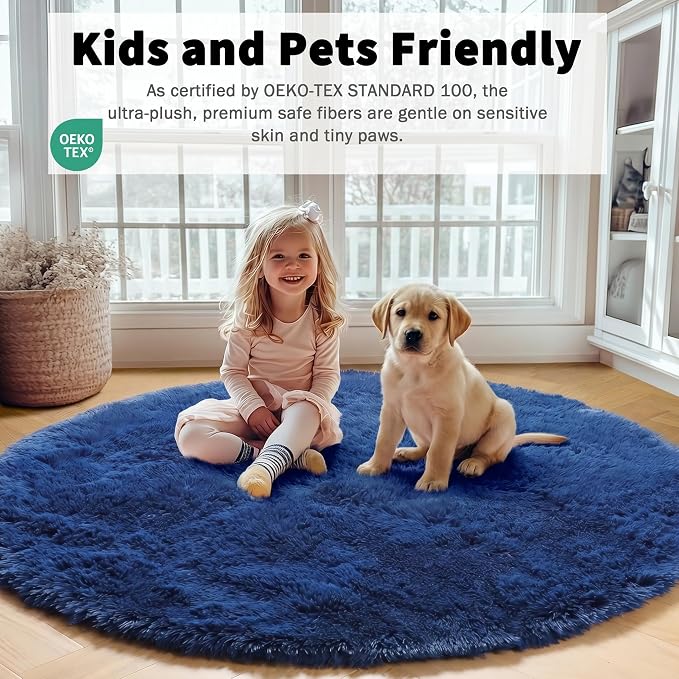 ONASAR Navy Blue Round Area Rug 4ft, Soft Bedroom Circle Rugs Floor Mat - Image 5