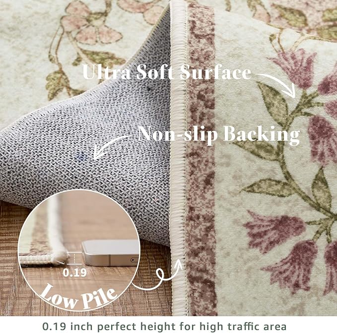 jinchan Zenith Floral 3x5 Area Rug Machine Washable Soft Low-Pile Non-Slip - Image 6