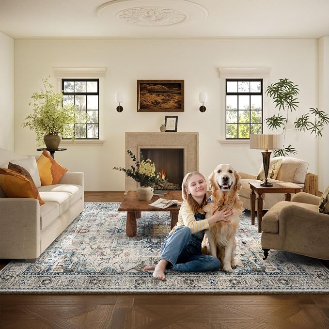 6x9 Area Rugs for Living Room: Washable Bedroom Rug Boho Vintage Rugs Stain - Image 6