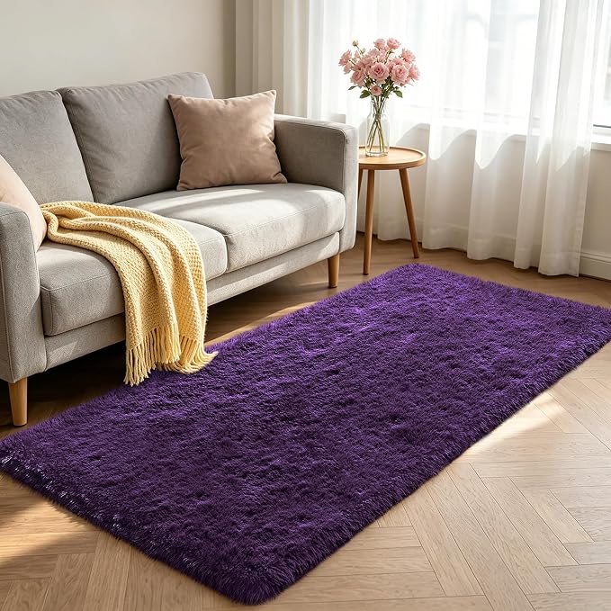 Shag Runner Rug for Bedroom Living Room 2x6 Upgrade Non-Slip Fluffy Soft - Image 2