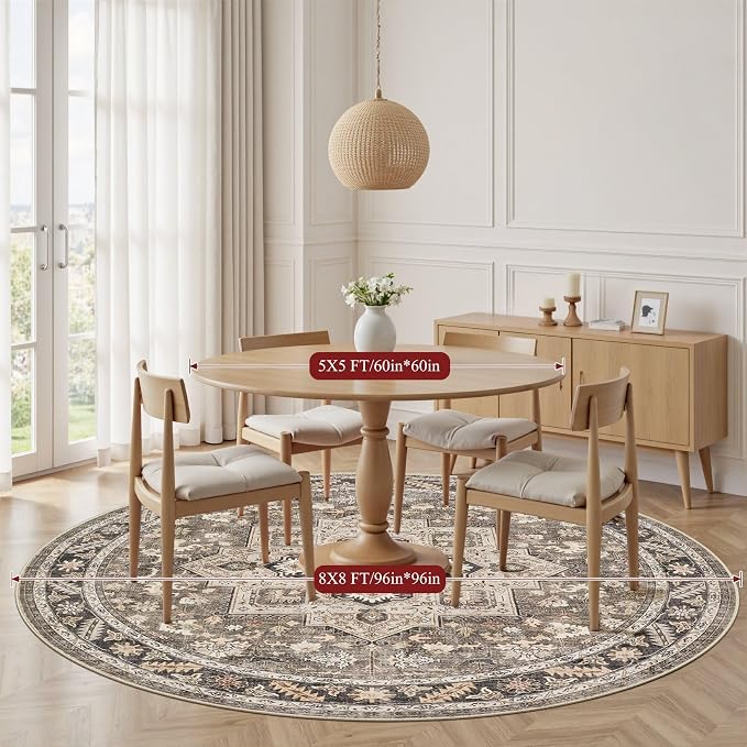 8ft Round Vintage Living Room Area Rug - Image 5