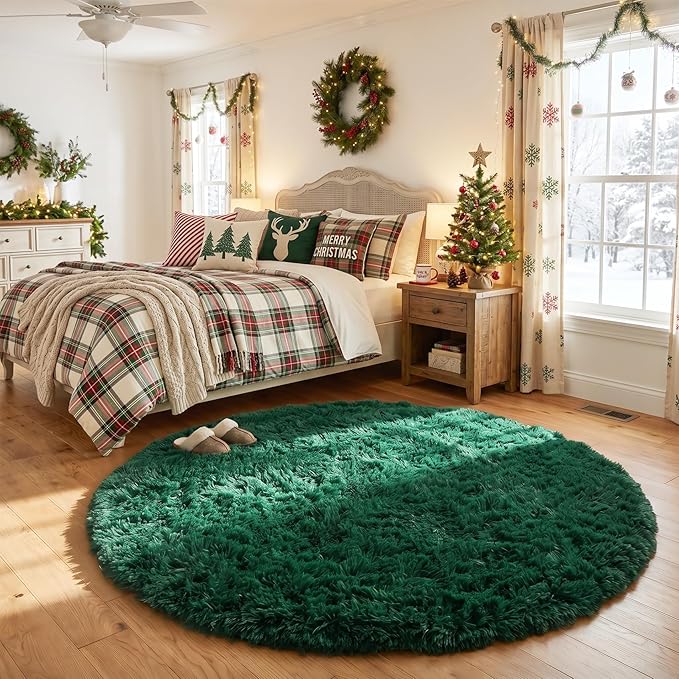 Amdrebio Dark Green Round Rug 4Ft by Amdrebio