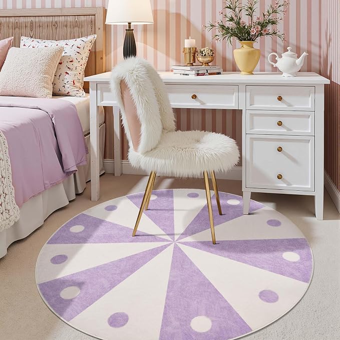 jinchan 5ft Round Rug Lilac Purple Washable Fun Cute Playroom Mat Non Slip - Image 3
