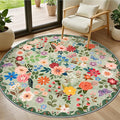 Round Area Rug for Living Room: 4 ft Floral Washable Circle Rug Soft Boho by PLHXFRSoftAreaRugs