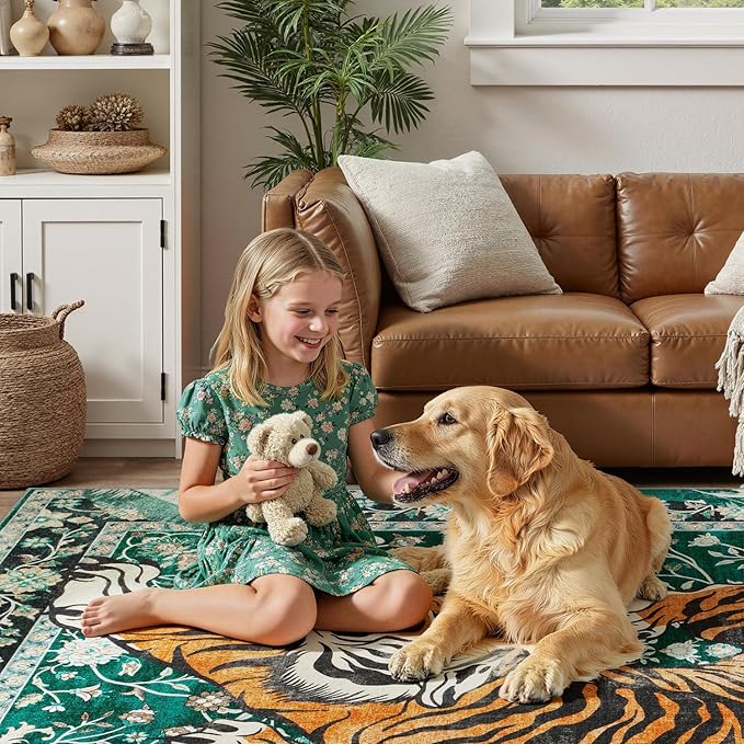 DCX Washable 3x5 Tiger Rug, Soft Low Pile Carpet, Kid & Pet Friendly - Image 5