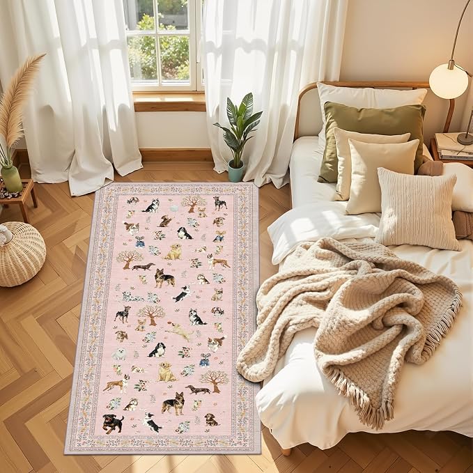 Pink Floral Dog Rug Runner, 2x4 Washable Kitchen Mat Ultra-Thin Soft, Non-Slip - Image 5