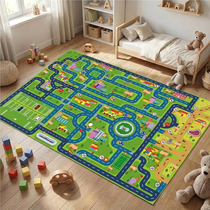 yongjoy Car Rug Road Map Area Rug, Colorful Car-Themed Design, Soft Low-Pile - Image 8