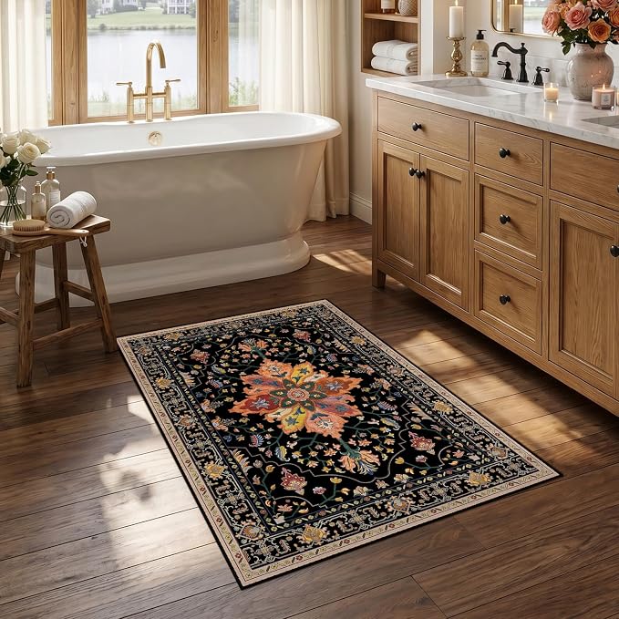 RELEANY Area Rugs Small 2'6"x4' Washable Non-Slip, Floral Vintage Distress by RELEANY