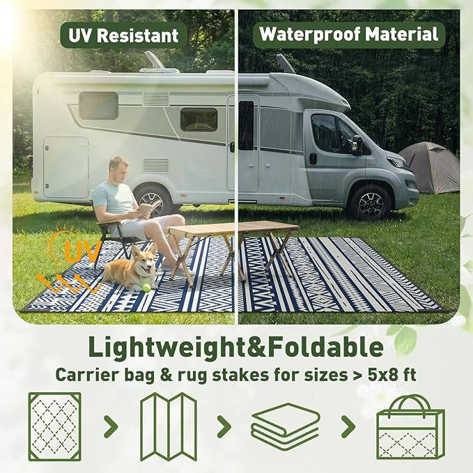 MontVoo-Outdoor Rug Carpet Waterproof 5x8 ft Reversible Patio Rug RV Camping - Image 6