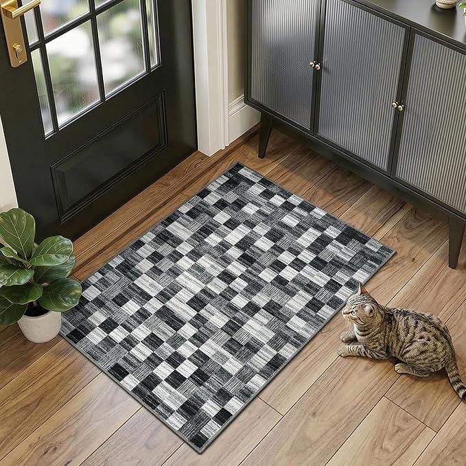 Terrug Black and White Checkered Rug by TerrugHomeDecor