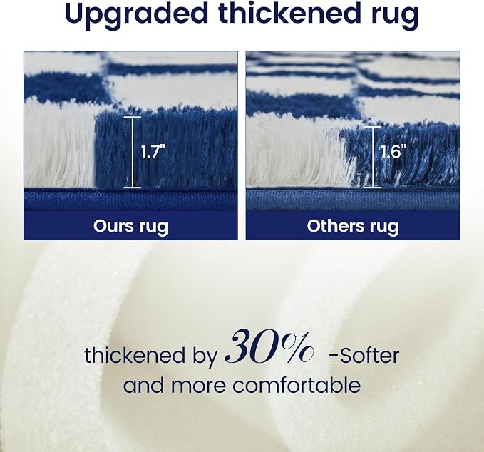 Super Soft Rug for Bedroom, 8x10 ft Blue and White Area Rug Classic Checkered - Image 5