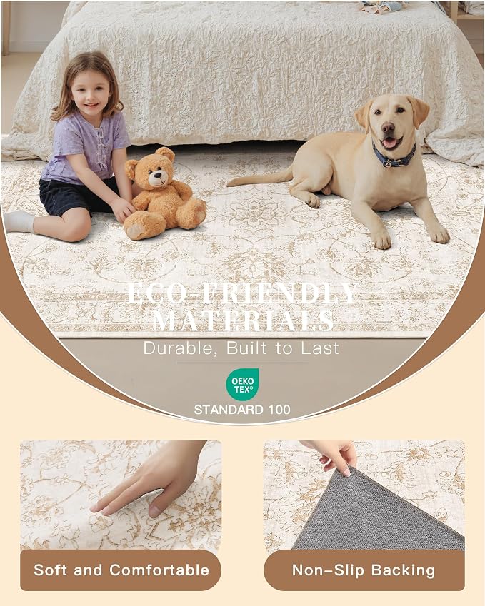 Madane 5x7 Area Rugs for Living Room, Washable Vintage Natural Rug - Image 5