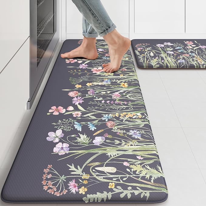KIMODE Anti Fatigue Kitchen Mat, Farmhouse Floral Kitchen Rugs, Kitchen Floor by StayinComfortCookwithJoy