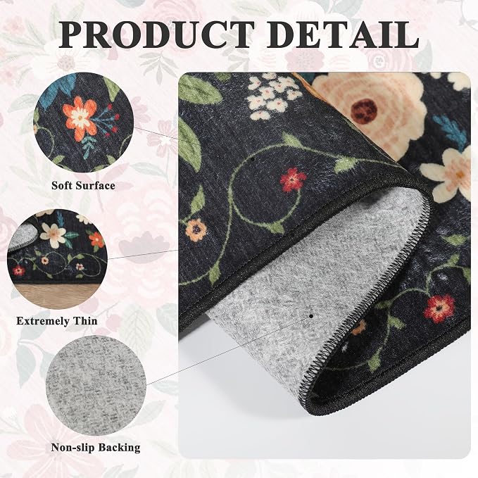 DUKINO 3x10 Runner Rug for Hallway, Washable Kitchen Floral Runner Rug - Image 4