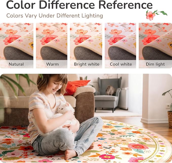 2x8 Area Rugs, Washable Floral Rug, Low Pile Non-Slip Carpet, Flower Rug - Image 6