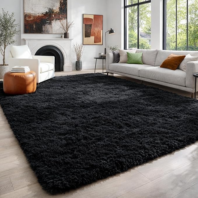 PAGISOFE 4x6 Fluffy Bedroom Rugs Black Modern Living Room Area Rug Fuzzy Shaggy - Image 3