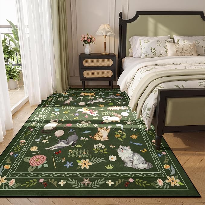 Unirea 3x5 Dark Green Cat Area Rug - Image 9