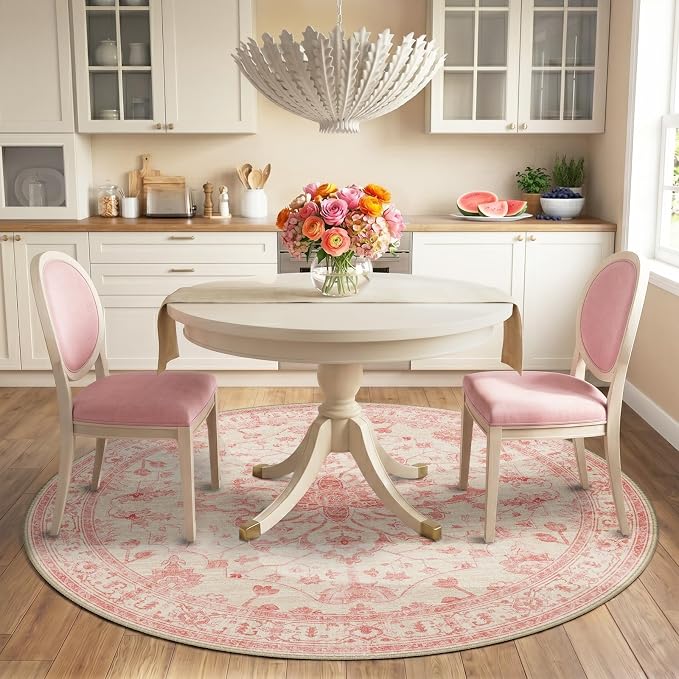 RELEANY Area Rugs Round 6ft Washable Non-Slip, Floral Vintage Distress - Image 2