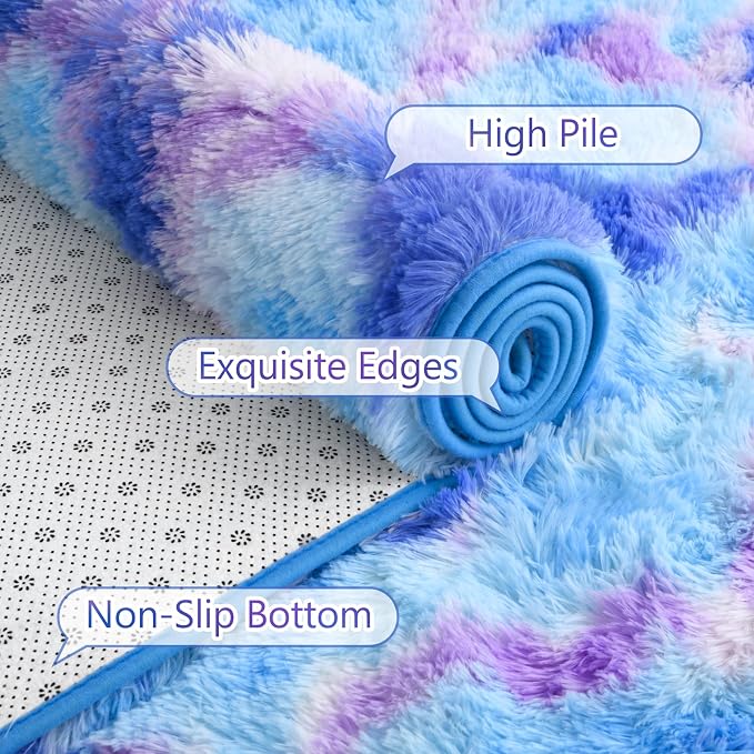 AROGAN Soft Rainbow Area Rugs for Girls Room 5x8 Feet, Fluffy Cute Colorful - Image 4