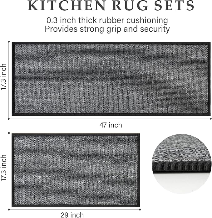 eqivei Kitchen Rugs Non Skid Washable Set of 2 PCS, Absorbent Runner Rugs - Image 2