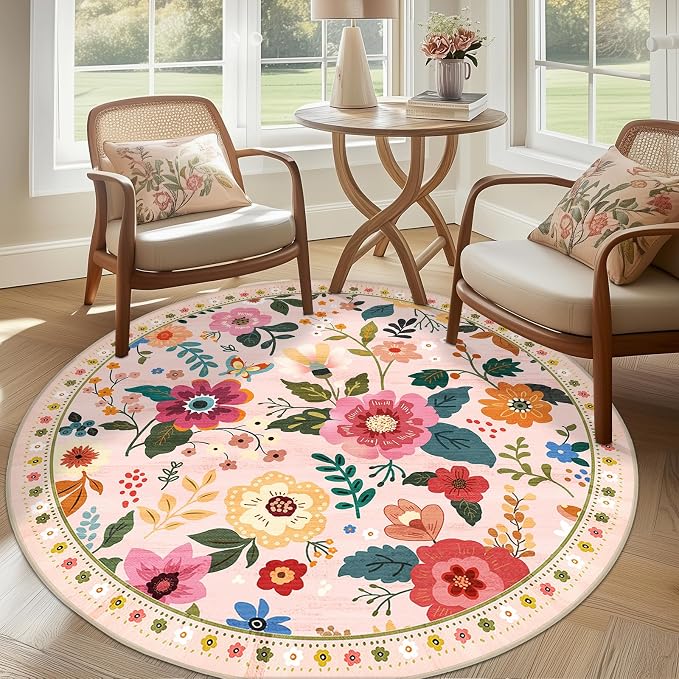 RELEANY Floral 6ft Area Rugs Washable Print Boho Cute Carpet Non Slip Flower - Image 2
