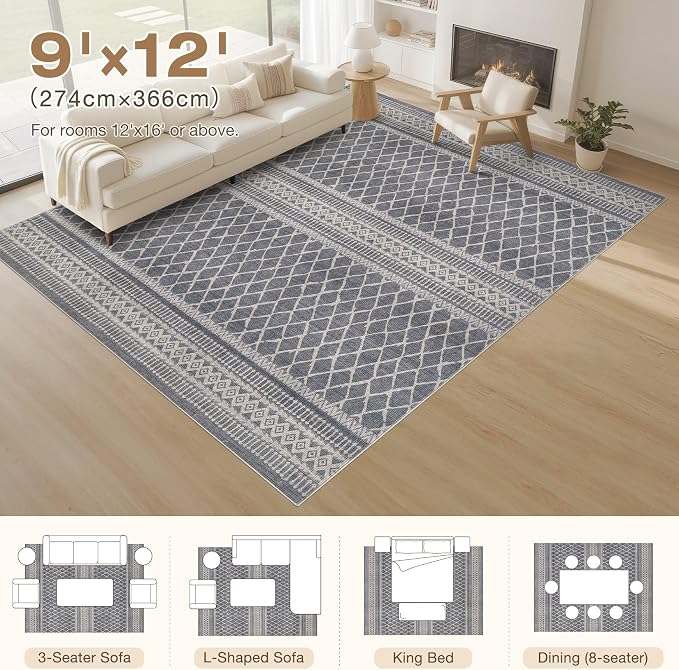 cotiled 9x12 Area Rugs Living Room Rug: Washable Boho Rugs - Image 5