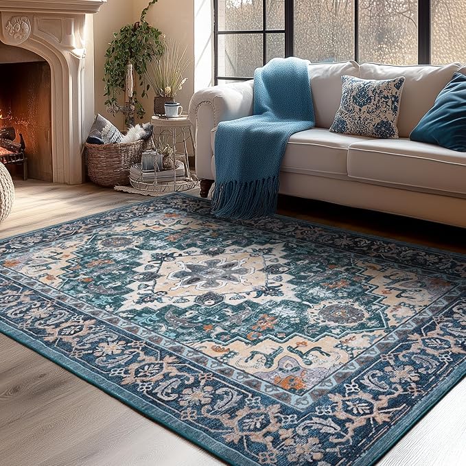 Lessymo Area Rug 6x9, Machine Washable Area Rugs, Super Soft Faux-Wool Area Rugs - Image 4