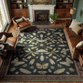 DCX Black 5x7 Washable Bug Rug, Botanical Insect Rug by DCXWashableRug