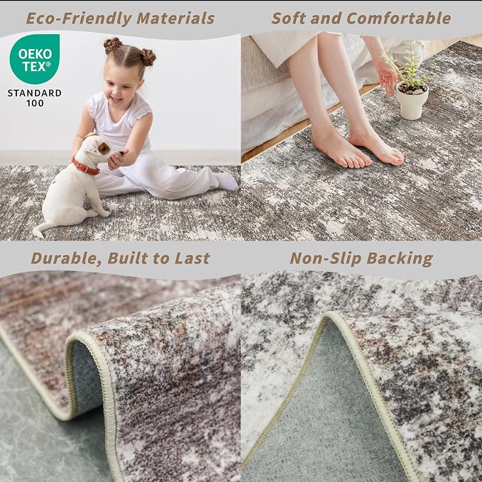 10x10 Square Living Room Area Rug – Washable Non-Slip Modern Large Rug - Image 4