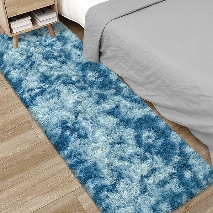 2x6 ft Soft Blue Runner Rugs for Bedroom Living Room Blue Fluffy Rug Plush Shag - Image 3