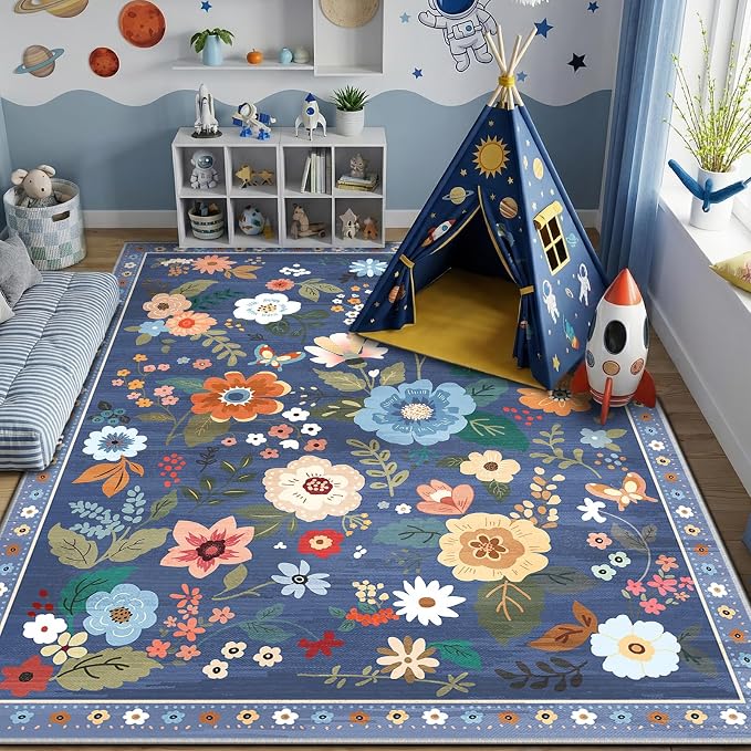RELEANY Floral 9x12 Area Rugs Washable Print Boho Cute Carpet Non Slip Flower - Image 2