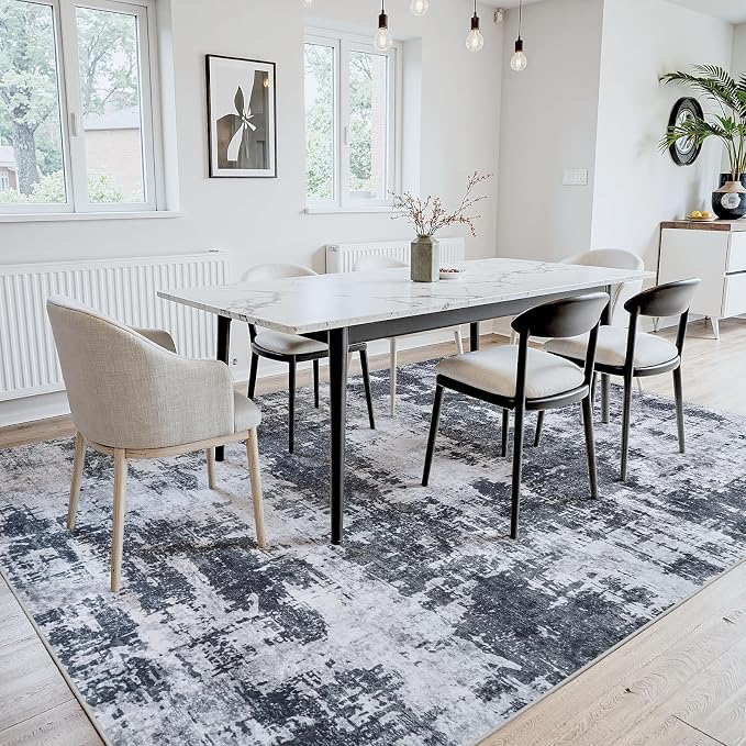 5x8 Area Rugs for Living Room Washable: Abstract Soft Thin Low Pile Black Rug - Image 8