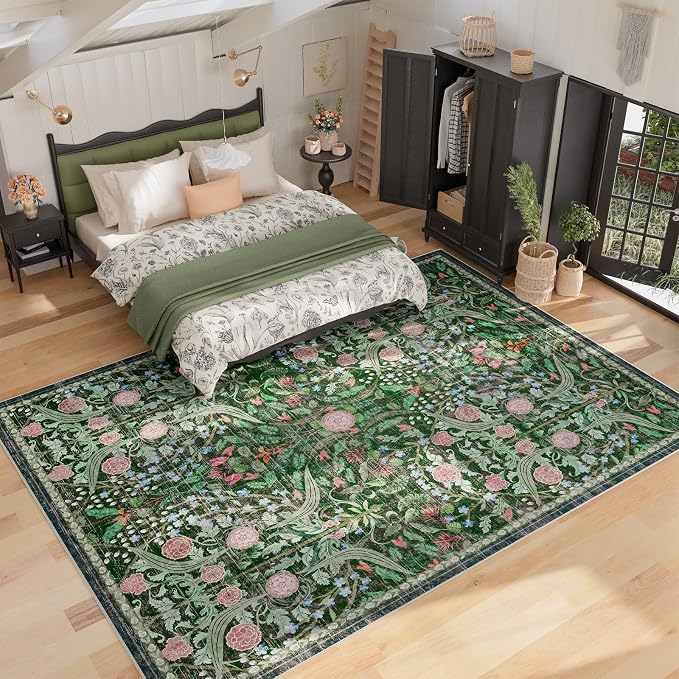 AMTOVO 6x9 Washable Area Rugs for Living Room, Non-Slip Large Soft Boho Floral - Image 4
