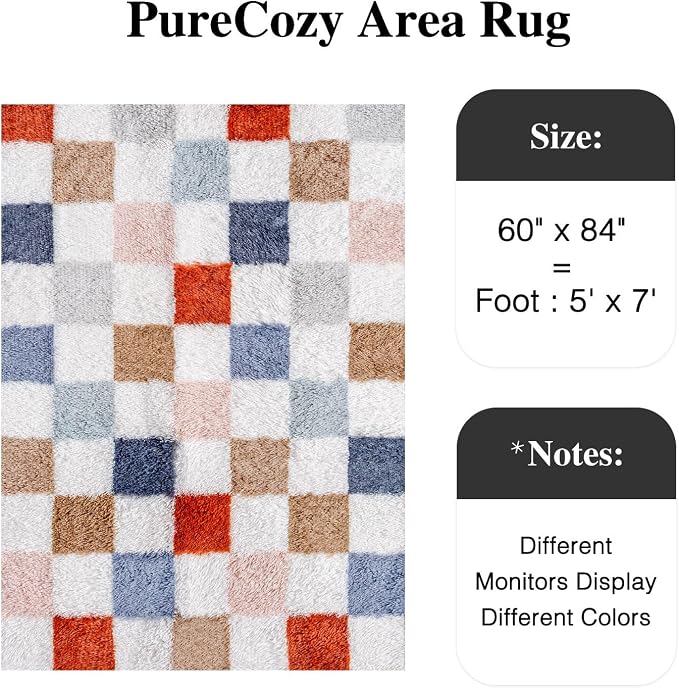 PureCozy Checkered Rug 5x7 for Living Room, Modern Rainbow Shag Rug Super Soft - Image 3