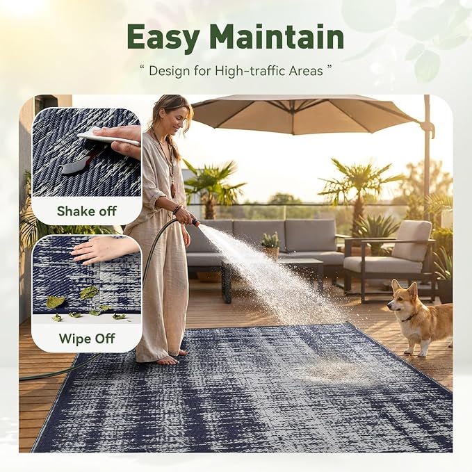 MontVoo Outdoor Rug Waterproof 9x12ft Outdoor Patio Rug Mat Reversible Plastic - Image 7