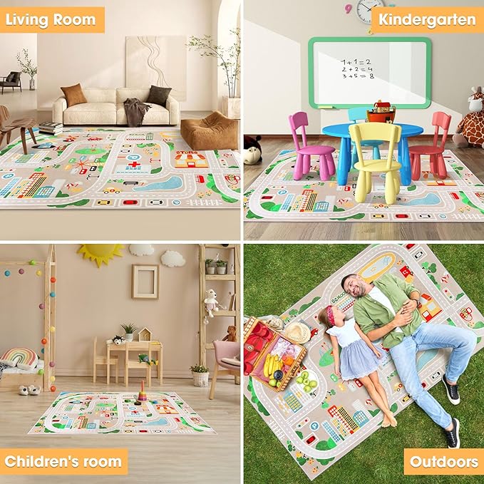 IKITOT Kid Rug Carpet Playmat for Toy Cars and Train，Play Area Rug - Image 4