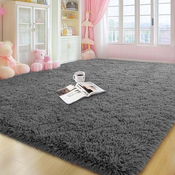 qulint 6x9 Area Rugs for Living Room, Soft Fluffy Grey Rug for Bedroom Shag by QULINT