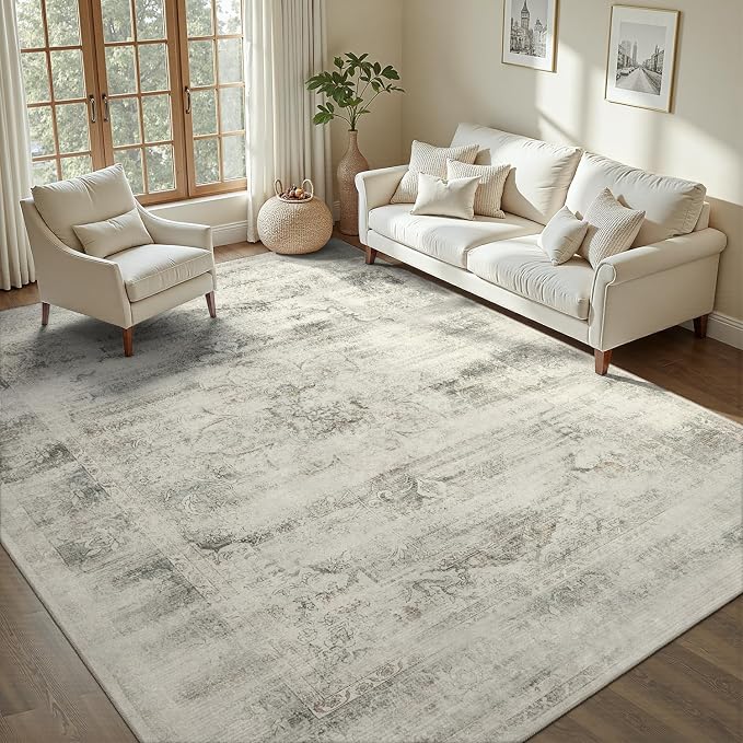 DCX 4x6 Beige Rug, Machine Washable Stain Resistant Distressed Vintage Rug - Image 2