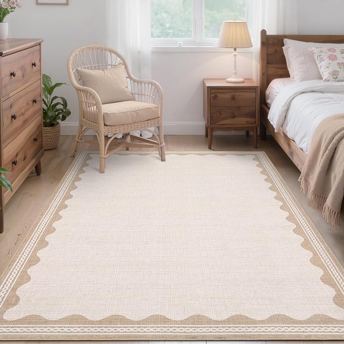 GarveeHome Scalloped 3x5 Rug Washable Non-Slip Low-Pile Indoor Rugs - Image 2
