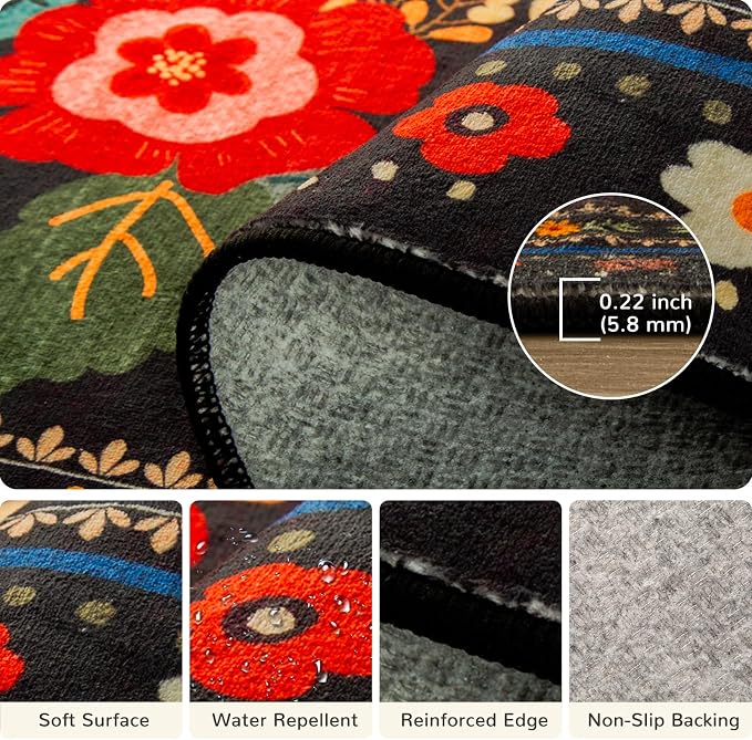 5x7 Area Rugs for Living Room Vacuum-Friendly Machine Washable Area Rug Flower - Image 6