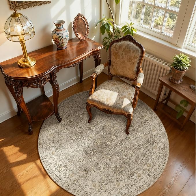 4x4 Round Bedroom Rug Washable: Living Room Rug Stain Resistant Non Slip Low - Image 2