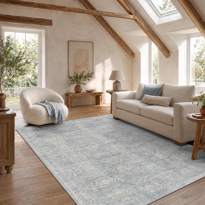 Rugxara 5x7 Area Rugs for Living Room Bedroom, Washable Blue Rug, Vintage by Rugxara