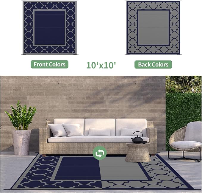 GENIMO 10 'x10 ' Outdoor Rug for Patio Clearance, Waterproof Indoor Outdoor - Image 5