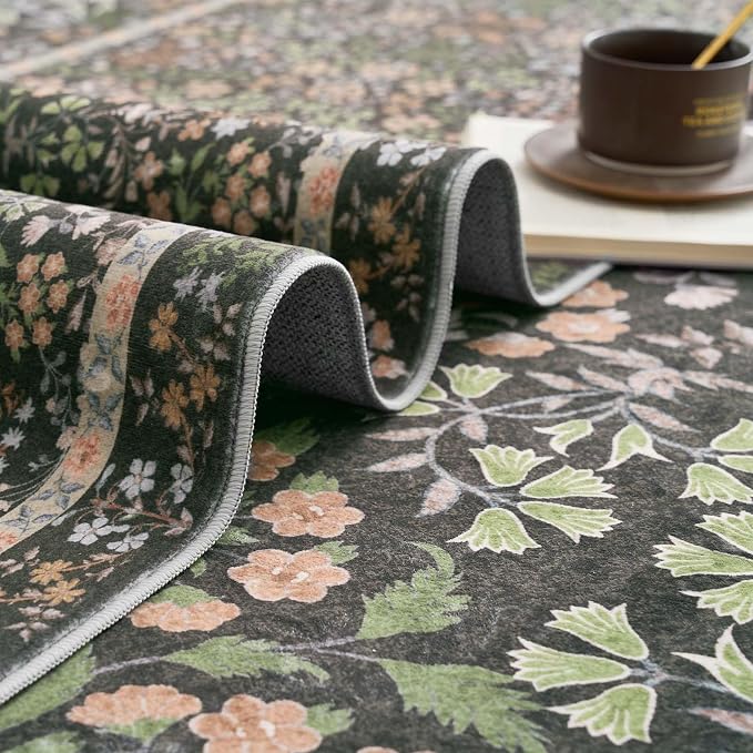 jinchan Zenith Floral Runner Rug 3x10 Washable Kitchen Runner Non-Slip Low-Pile - Image 7