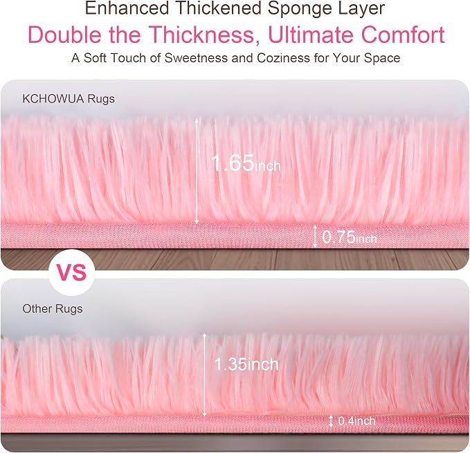 KICHOWUA Thick Area Rug 4x6 Pink Fluffy Shag – Ultra Soft Thickened Plush - Image 3