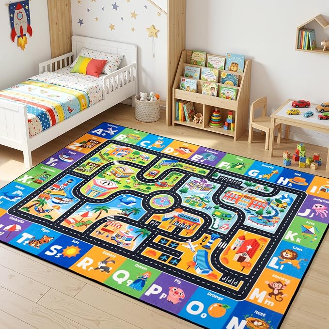 Kids Rug with Car Track Roads, Road Map Rug - Image 4