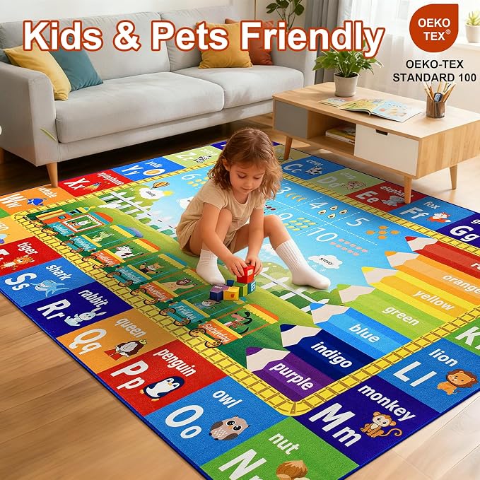 ABC Rug for Playroom Classroom Bedroom, 6x9 Kids Educational Area Rug for - Image 4