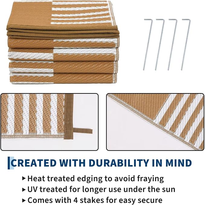 Garvee Waterproof Outdoor Rug 5x8, Checkered Foldable Plastic Straw Patio - Image 4